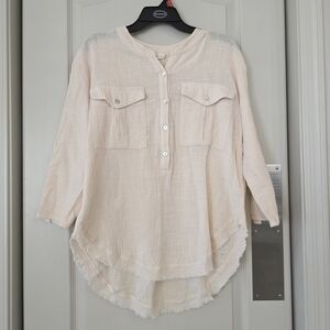 Millibon Pale Pink Gauze Button-Pocket Top